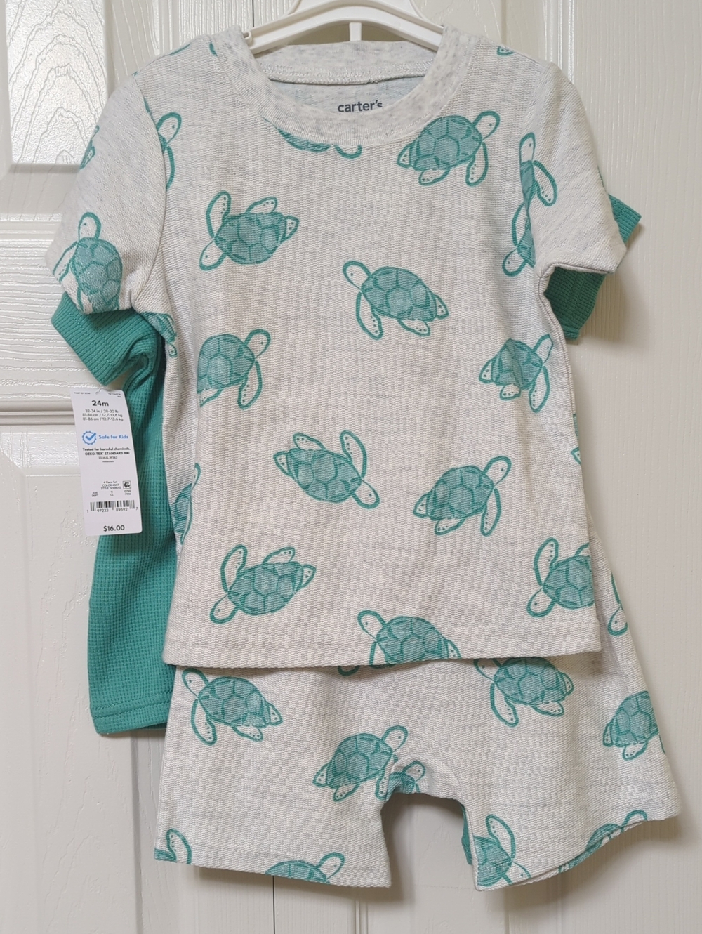 Carter's White/Teal Turtle And Solid Teal Four-Piece Mix & Match Short Sets